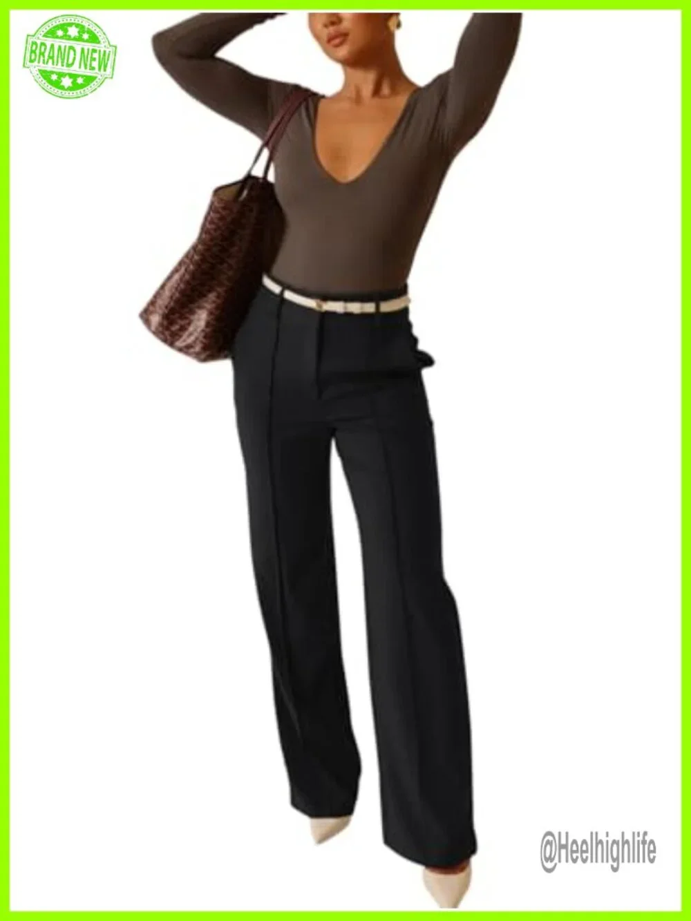 High Waisted Wide Leg Dress Trousers with Pockets